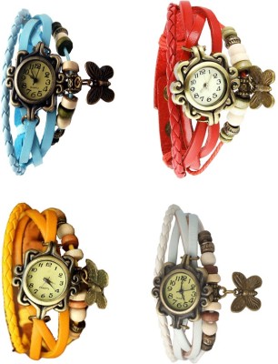 NS18 Vintage Butterfly Rakhi Combo of 4 Sky Blue, Yellow, Red And White Analog Watch  - For Women   Watches  (NS18)