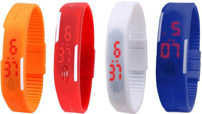 

NS18 Silicone Led Magnet Band Combo of 4 Orange, Red, White And Blue Watch - For Boys & Girls
