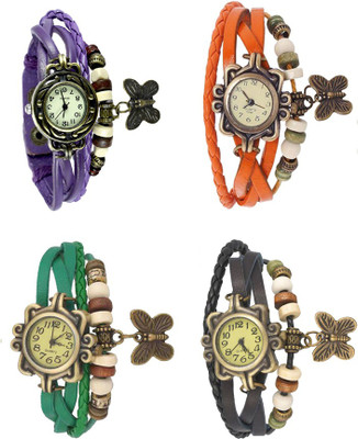 

NS18 Vintage Butterfly Rakhi Combo of 4 Purple, Green, Orange And Black Watch - For Women