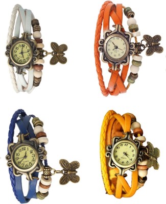 NS18 Vintage Butterfly Rakhi Combo of 4 White, Blue, Orange And Yellow Analog Watch  - For Women   Watches  (NS18)
