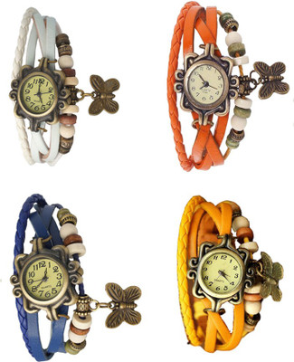 

Kissu Vintage Rakhi Combo of 4 White, Blue, Orange And Yellow Watch - For Women