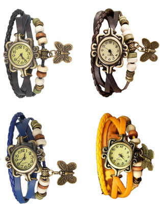 

NS18 Vintage Butterfly Rakhi Combo of 4 Black, Blue, Brown And Yellow Watch - For Women