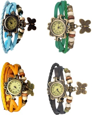 NS18 Vintage Butterfly Rakhi Combo of 4 Sky Blue, Yellow, Green And Black Analog Watch  - For Women   Watches  (NS18)