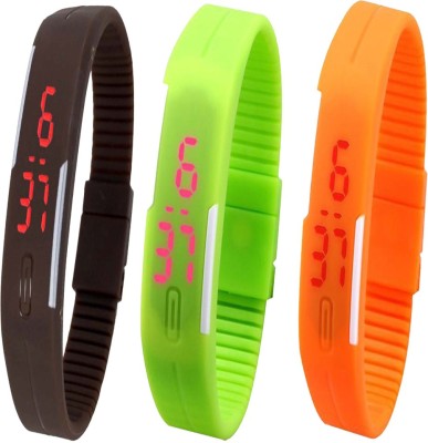 Twok Combo of Led Band Brown + Green + Orange Digital Watch  - For Men & Women   Watches  (Twok)