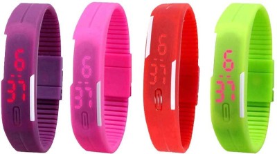 NS18 Silicone Led Magnet Band Combo of 4 Purple, Pink, Red And Green Digital Watch  - For Boys & Girls   Watches  (NS18)