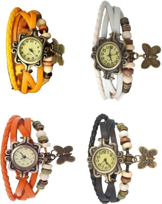 NS18 Vintage Butterfly Rakhi Combo of 4 Yellow, Orange, White And Black Analog Watch  - For Women   Watches  (NS18)