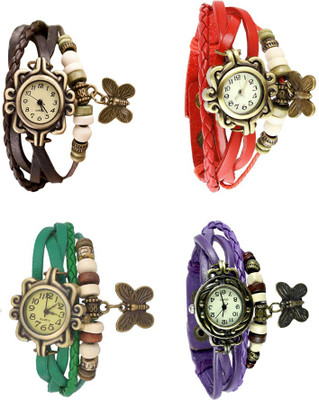 

Kissu Vintage Rakhi Combo of 4 Brown, Green, Red And Purple Watch - For Women
