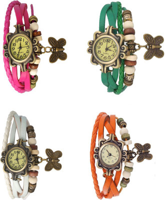 

Kissu Vintage Rakhi Combo of 4 Pink, White, Green And Orange Watch - For Women