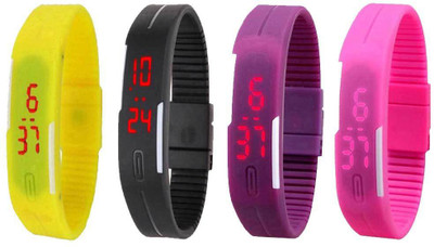

Kissu Led Magnet Band Combo of 4 Yellow, Black, Purple And Pink Watch - For Men & Women