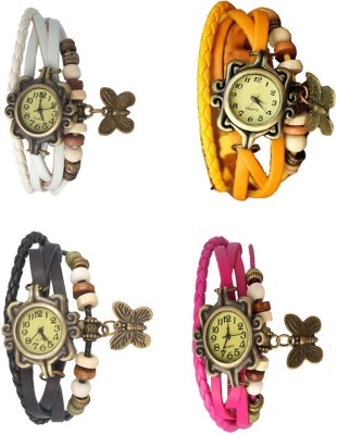 NS18 Vintage Butterfly Rakhi Combo of 4 White, Black, Yellow And Pink Analog Watch  - For Women   Watches  (NS18)