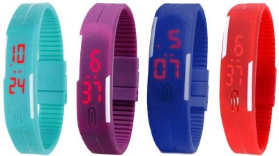 NS18 Silicone Led Magnet Band Watch Combo of 4 Sky Blue, Purple, Blue And Red Digital Watch  - For Couple   Watches  (NS18)