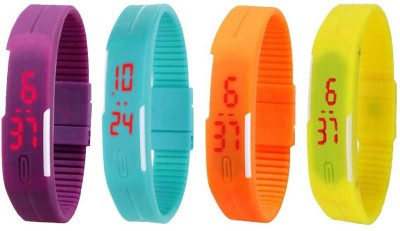 NS18 Silicone Led Magnet Band Combo of 4 Purple, Sky Blue, Orange And Yellow Digital Watch  - For Boys & Girls   Watches  (NS18)