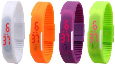 NS18 Silicone Led Magnet Band Combo of 4 White, Orange, Purple And Green Digital Watch  - For Boys & Girls   Watches  (NS18)