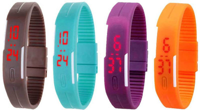 

Kissu Led Magnet Band Combo of 4 Brown, Sky Blue, Purple And Orange Watch - For Men & Women
