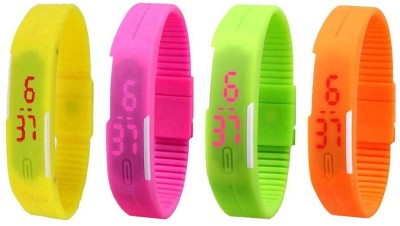NS18 Silicone Led Magnet Band Combo of 4 Yellow, Pink, Green And Orange Digital Watch  - For Boys & Girls   Watches  (NS18)