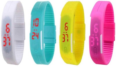 NS18 Silicone Led Magnet Band Watch Combo of 4 White, Sky Blue, Yellow And Pink Digital Watch  - For Couple   Watches  (NS18)