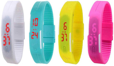 

NS18 Silicone Led Magnet Band Watch Combo of 4 White, Sky Blue, Yellow And Pink Watch - For Couple