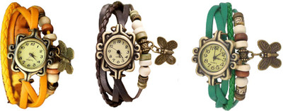 

Kissu Vintage Rakhi Watch Combo of 3 Yellow, Brown And Green Watch - For Women