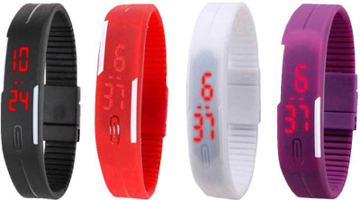 

Kissu Led Magnet Band Combo of 4 Black, Red, White And Purple Watch - For Men & Women