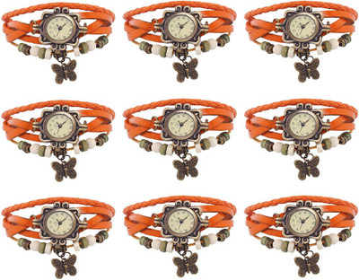 

Kissu Vintage Rakhi Combo of 9 Orange Watch - For Women