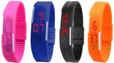 NS18 Silicone Led Magnet Band Combo of 4 Pink, Blue, Black And Orange Digital Watch  - For Boys & Girls   Watches  (NS18)