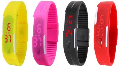 NS18 Silicone Led Magnet Band Watch Combo of 4 Yellow, Pink, Black And Red Digital Watch  - For Couple   Watches  (NS18)