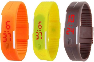 NS18 Silicone Led Magnet Band Combo of 3 Orange, Yellow And Brown Digital Watch  - For Boys & Girls   Watches  (NS18)