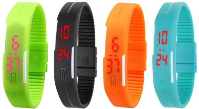 NS18 Silicone Led Magnet Band Watch Combo of 4 Green, Black, Orange And Sky Blue Digital Watch  - For Couple   Watches  (NS18)