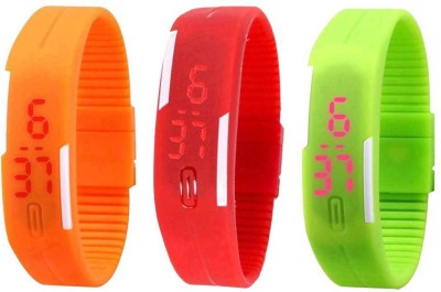 NS18 Silicone Led Magnet Band Combo of 3 Orange, Red And Green Digital Watch  - For Boys & Girls   Watches  (NS18)