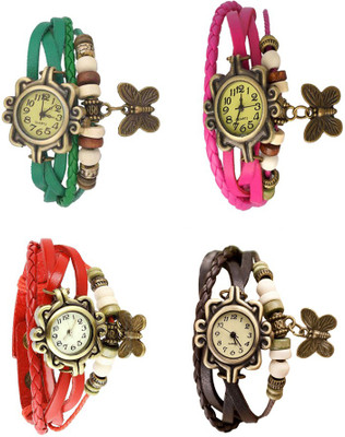 

Kissu Vintage Rakhi Combo of 4 Green, Red, Pink And Brown Watch - For Women
