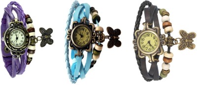 NS18 Vintage Butterfly Rakhi Watch Combo of 3 Purple, Sky Blue And Black Analog Watch  - For Women   Watches  (NS18)