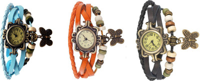 

Kissu Vintage Rakhi Watch Combo of 3 Sky Blue, Orange And Black Watch - For Women