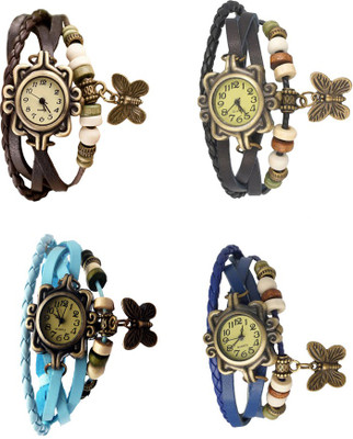 

NS18 Vintage Butterfly Rakhi Combo of 4 Brown, Sky Blue, Black And Blue Watch - For Women