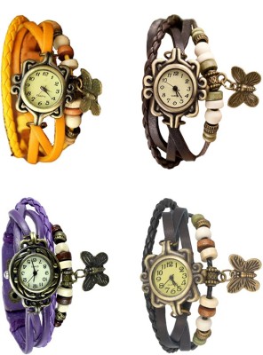 NS18 Vintage Butterfly Rakhi Combo of 4 Yellow, Purple, Brown And Black Analog Watch  - For Women   Watches  (NS18)
