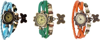 NS18 Vintage Butterfly Rakhi Watch Combo of 3 Sky Blue, Green And Orange Analog Watch  - For Women   Watches  (NS18)