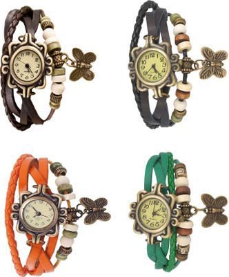 

Kissu Vintage Rakhi Combo of 4 Brown, Orange, Black And Green Watch - For Women