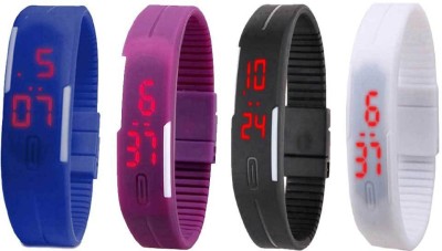 NS18 Silicone Led Magnet Band Combo of 4 Blue, Purple, Black And White Digital Watch  - For Boys & Girls   Watches  (NS18)