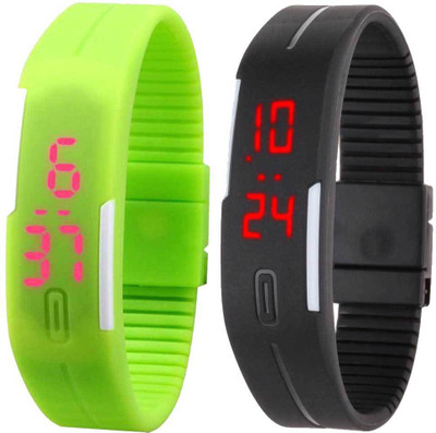 

Kissu Led Band Watch Combo of 2 Green And Black Watch - For Couple