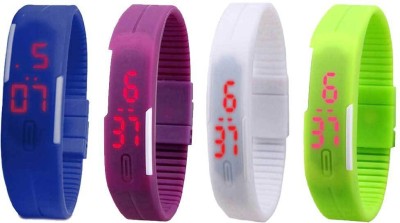 NS18 Silicone Led Magnet Band Combo of 4 Blue, Purple, White And Green Digital Watch  - For Boys & Girls   Watches  (NS18)