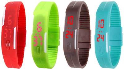 NS18 Silicone Led Magnet Band Watch Combo of 4 Red, Green, Brown And Sky Blue Digital Watch  - For Couple   Watches  (NS18)