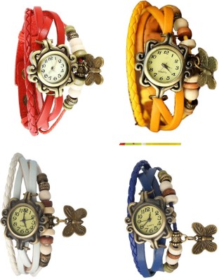 NS18 Vintage Butterfly Rakhi Combo of 4 Red, White, Yellow And Blue Analog Watch  - For Women   Watches  (NS18)