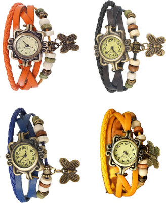

Kissu Vintage Rakhi Combo of 4 Orange, Blue, Black And Yellow Watch - For Women