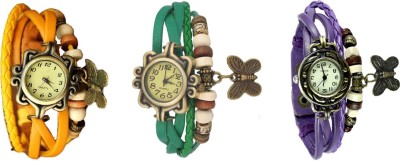 NS18 Vintage Butterfly Rakhi Watch Combo of 3 Yellow, Green And Purple Analog Watch  - For Women   Watches  (NS18)