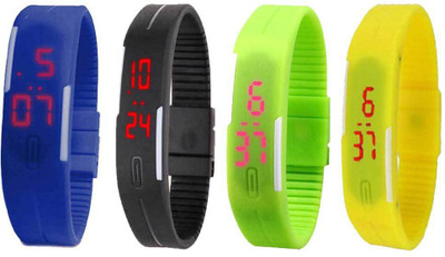 

Kissu Led Magnet Band Combo of 4 Blue, Black, Green And Yellow Watch - For Men & Women