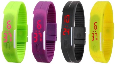 NS18 Silicone Led Magnet Band Combo of 4 Green, Purple, Black And Yellow Digital Watch  - For Boys & Girls   Watches  (NS18)