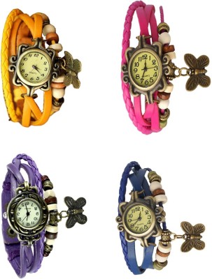 NS18 Vintage Butterfly Rakhi Combo of 4 Yellow, Purple, Pink And Blue Analog Watch  - For Women   Watches  (NS18)