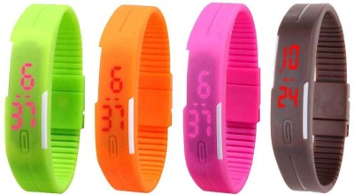 NS18 Silicone Led Magnet Band Combo of 4 Green, Orange, Pink And Brown Digital Watch  - For Boys & Girls   Watches  (NS18)