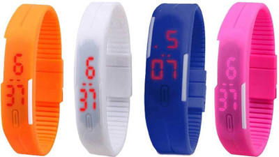 

NS18 Silicone Led Magnet Band Combo of 4 Orange, White, Blue And Pink Watch - For Boys & Girls