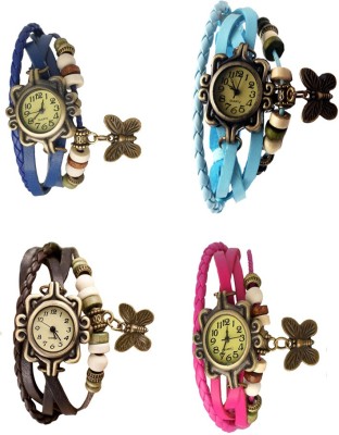 NS18 Vintage Butterfly Rakhi Combo of 4 Blue, Brown, Sky Blue And Pink Analog Watch  - For Women   Watches  (NS18)