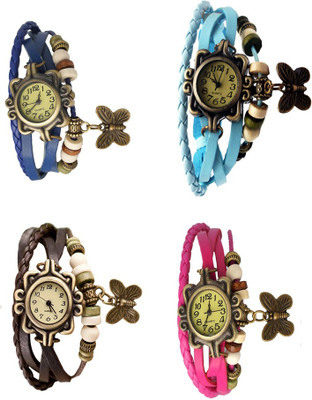 

Kissu Vintage Rakhi Combo of 4 Blue, Brown, Sky Blue And Pink Watch - For Women